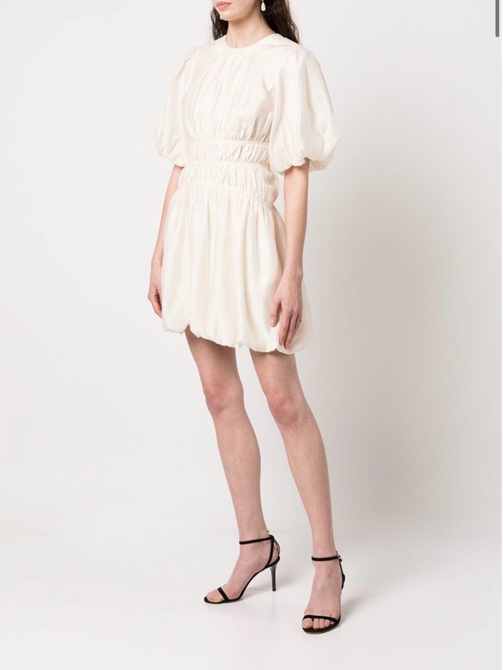 Jonathan Simkhai Echo Mini Dress Ivory Bubble Hem Puff Sleeve Open Back Size 2